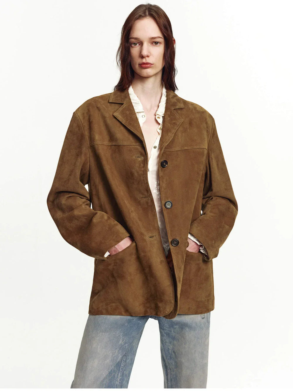 Sydney Echoes brown suede-style blazer with lapels
