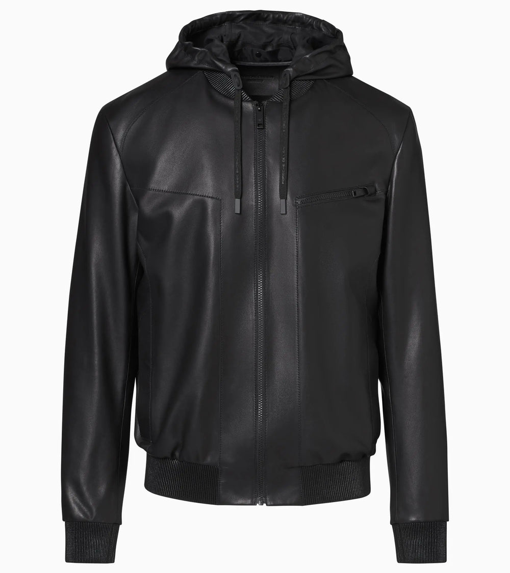 Porsche hooded leather bomber with hood fitted