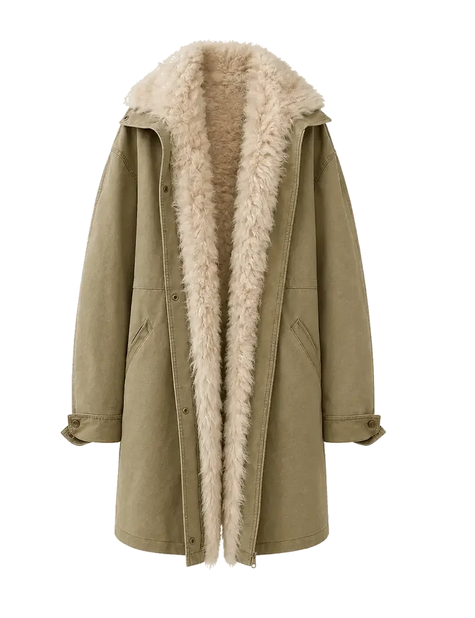 Fireladyfur Cool Denim khaki sheepskin detachable goose down parka front product image