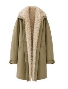 Fireladyfur Cool Denim khaki sheepskin detachable goose down parka front product image