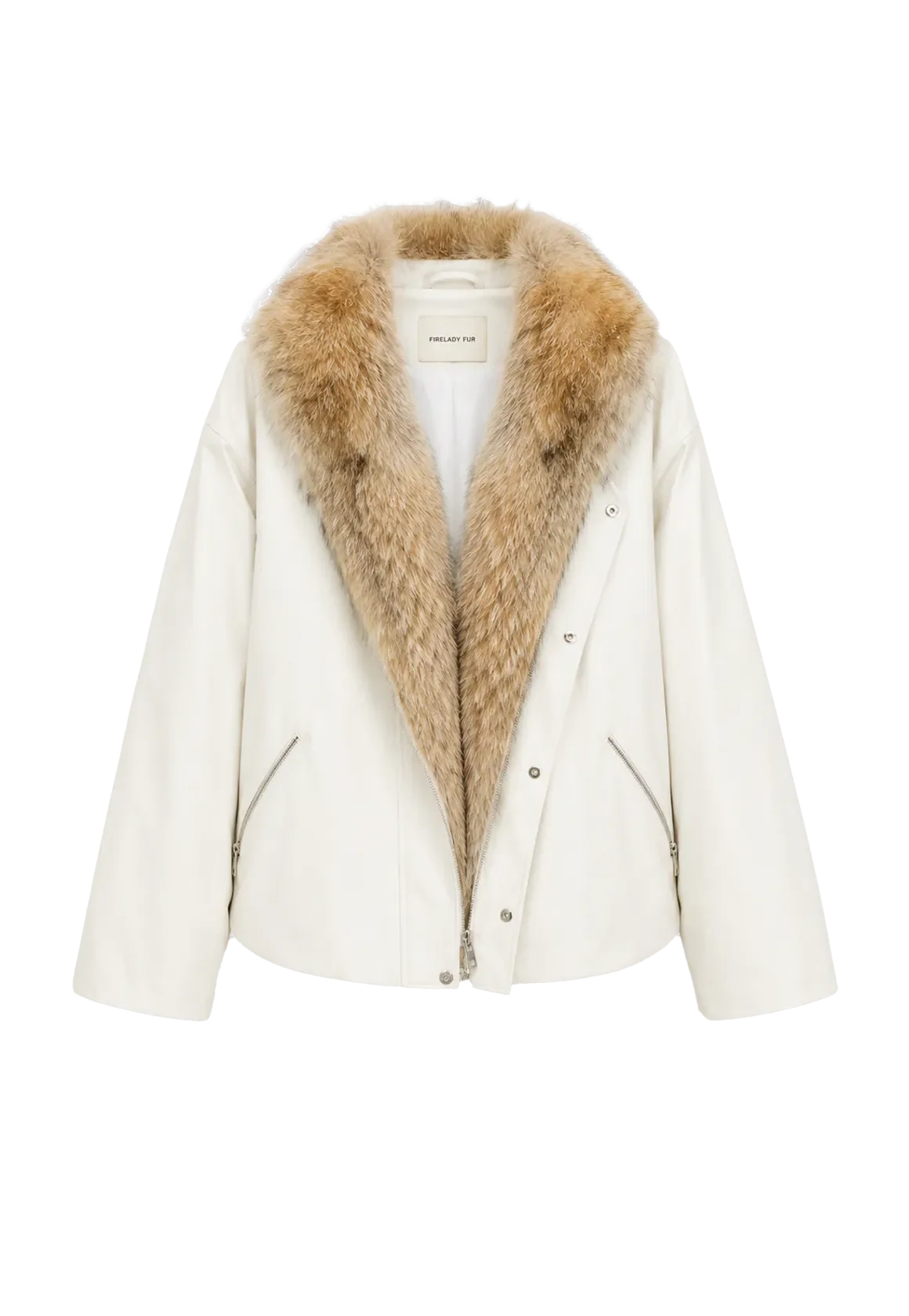 Firelady Fur Epoch Winter white parka with detachable coyote raccoon Tokay fur collar cutout