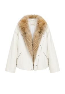 Firelady Fur Epoch Winter white parka with detachable coyote raccoon Tokay fur collar cutout