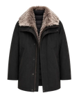 Firelady Fur Ode to the Stars black down parka with detachable Tokaj fur collar front cutout