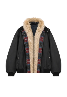 Firelady Fur Urban Warmth women's Black lightweight parka with detachable wolf fur collar front cutout