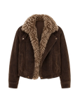 Firelady Fur Wander Free chestnut brown denim parka with detachable fur collar cutout