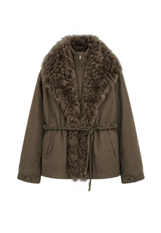 Firelady Fur The Wizard of Oz gray green Toscana shearling lined parka jacket cutout