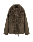 Firelady Fur The Wizard of Oz gray green Toscana shearling lined parka jacket cutout