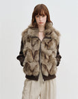 Moss Rock Brown Saga fox fur jacket styled with denim for winter layering