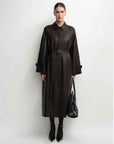 THE ARTM Women's Lambskin Leather Trench Coat - Long A-Line Raglan Sleeve Jacket