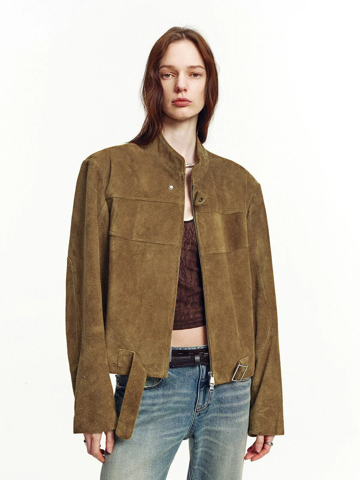 Caramel Mountain suede leather biker jacket - 02