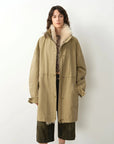 Khaki Sheepskin Fireladyfur Cool Denim detachable goose down parka on model