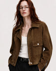Movie Era suede biker jacket - Green front view