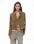 Nth power sand brown suede leather jacket front view