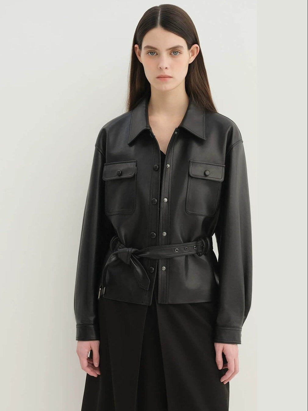 Letrans Women's Cropped Belted Leather Safari Jacket “Twilight Knight”Firelady Fur