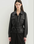 Letrans Women's Cropped Belted Leather Safari Jacket “Twilight Knight”Firelady Fur