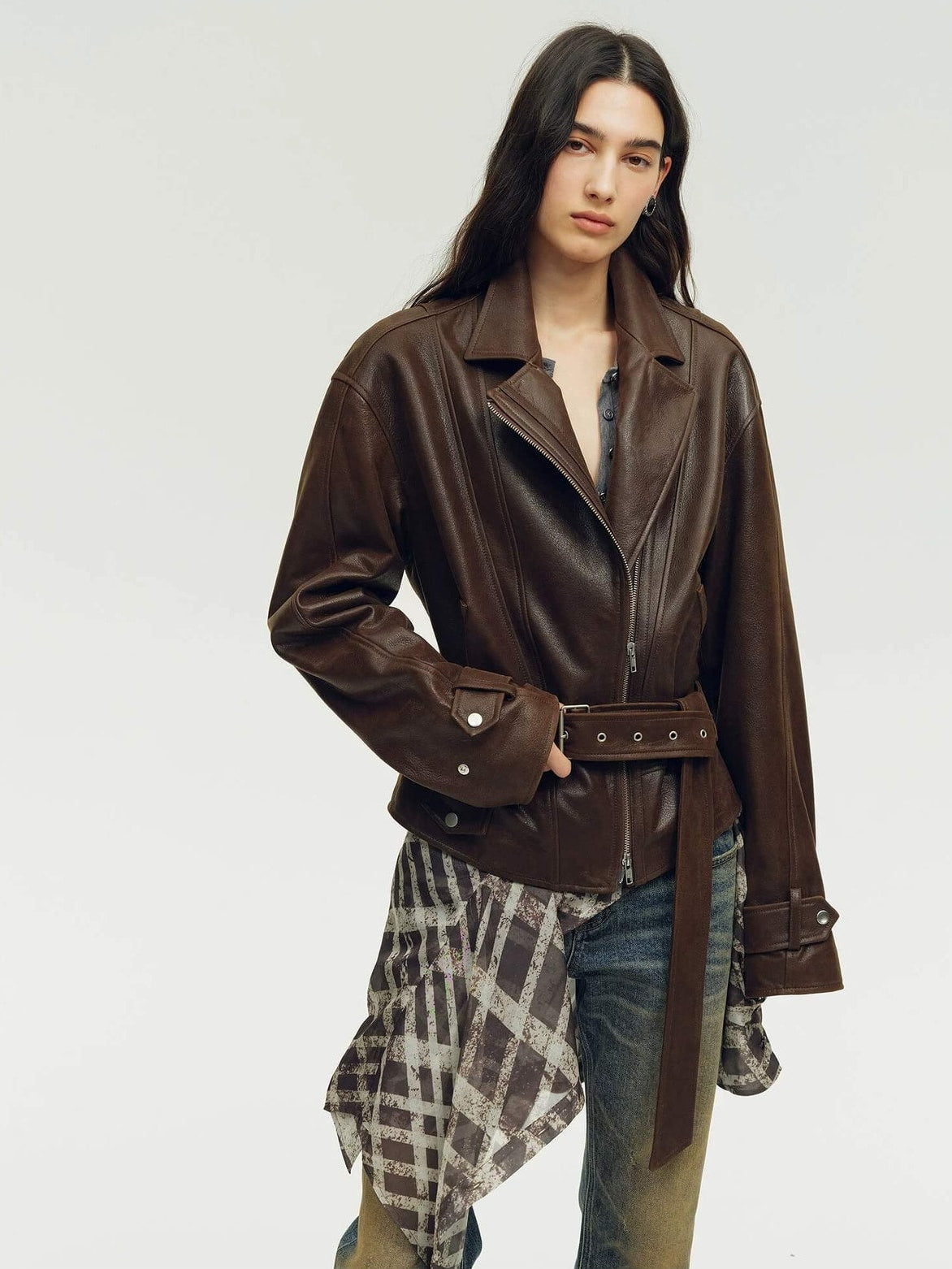 Firelady Fur Women's Vintage Light Waxed Sheepskin Moto Jacket | Adjustable Waist Biker CoatFirelady Fur