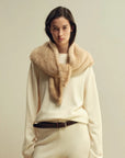 Women's mink fur triangle scarf in Beige – styled on model | Firelady Fur