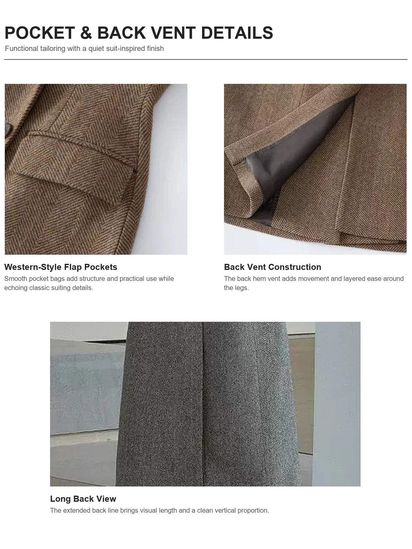 THE ARTM Women's Wool Herringbone Double-Breasted Blazer with Structured Shoulders