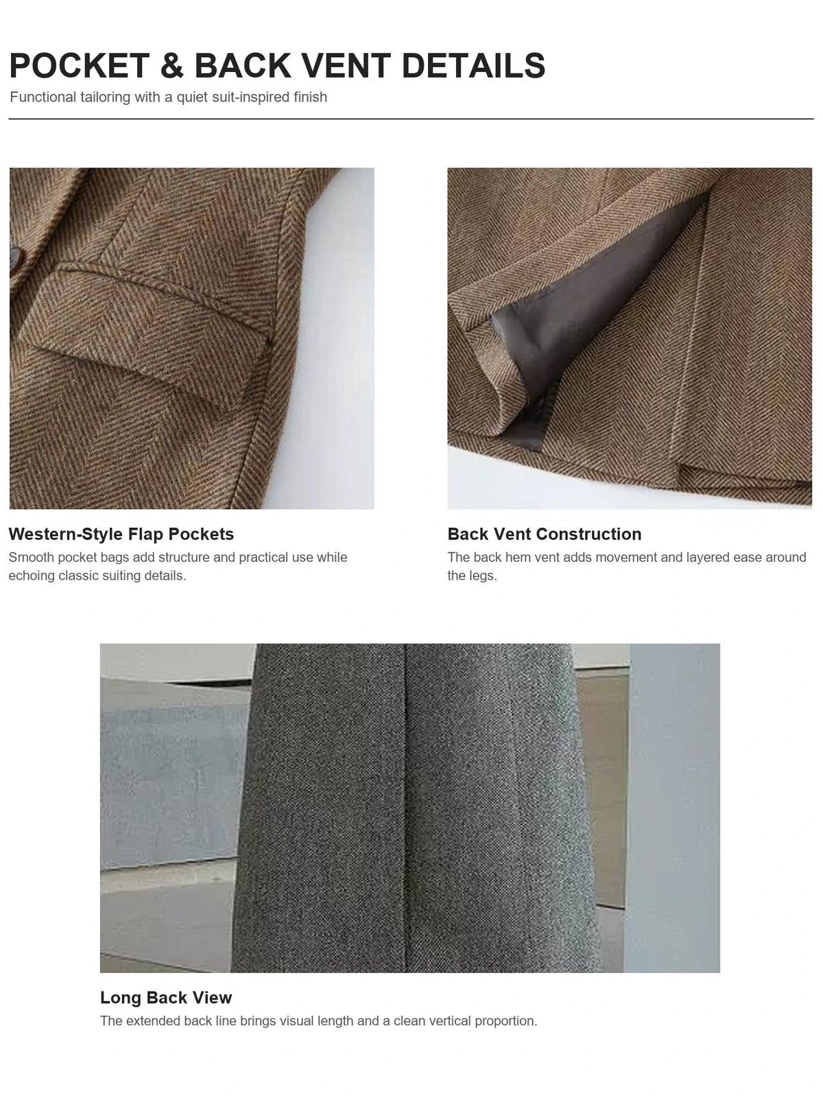 THE ARTM Women's Wool Herringbone Double-Breasted Blazer with Structured Shoulders