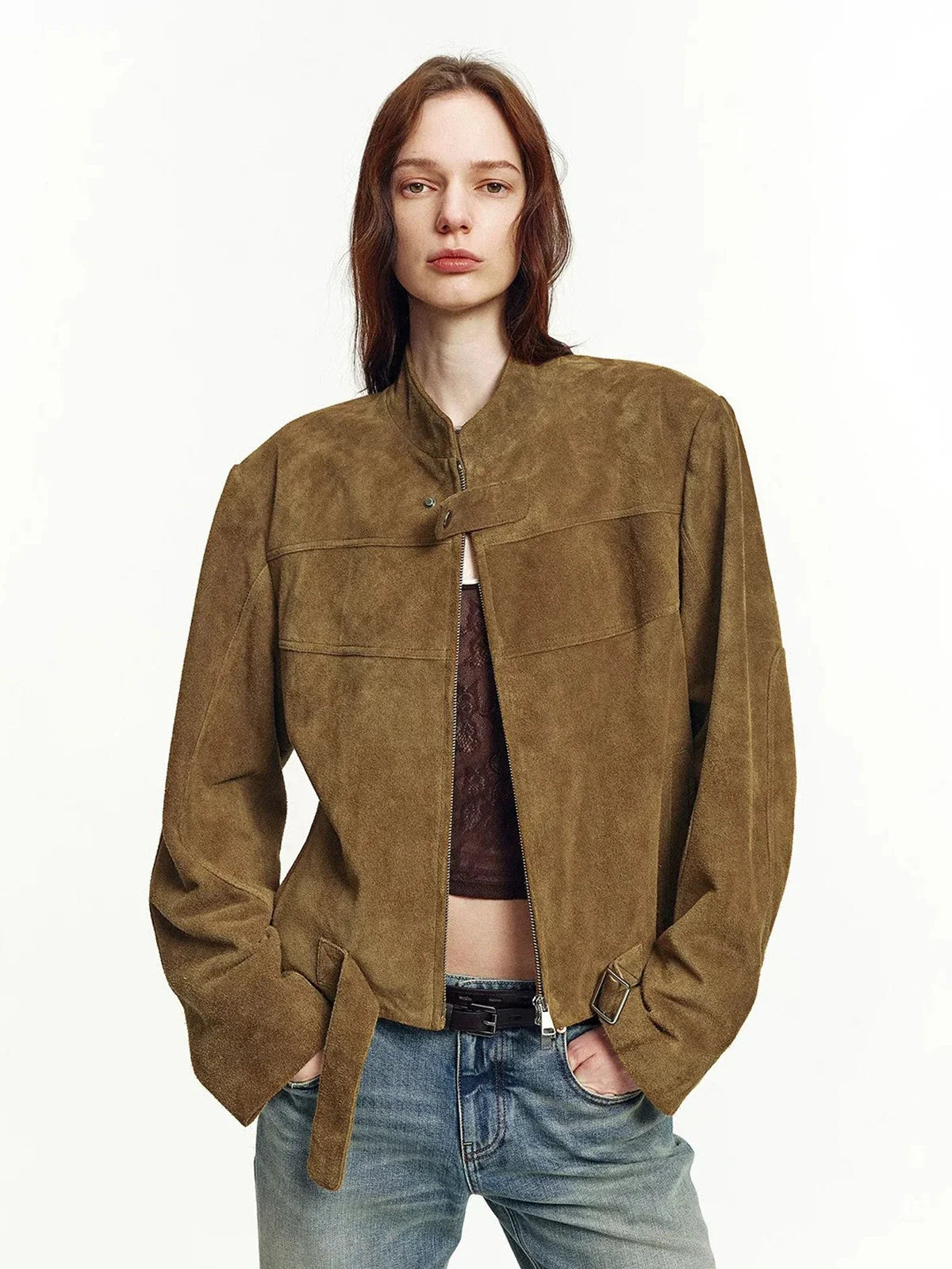 Caramel Mountain suede leather biker jacket - 03