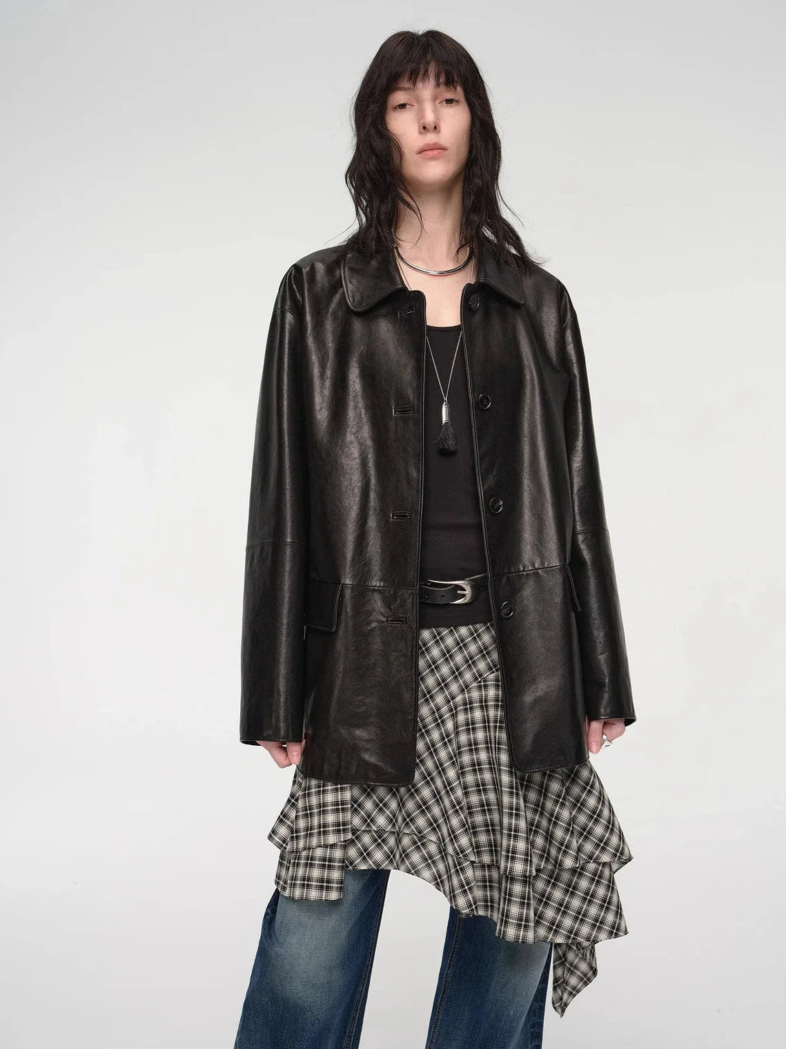 Fashionable Kosi leather windbreaker jacket Black