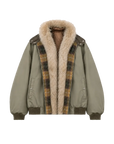Firelady Fur Urban Warmth women's Grayish green lightweight parka with detachable wolf fur collar front cutout