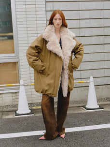 Fireladyfur Modern Introduction Khaki Sheepskin goose down parka street style full-body view