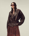 Firelady Fur Women's Two - Tone Waxed Sheepskin Leather Jacket - Belted Lapel Short Coat "Modern Queen" - variant_title