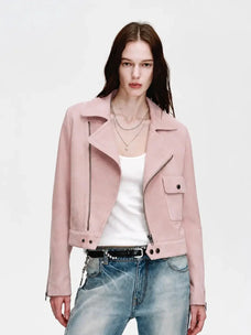 Movie Era suede biker jacket - Pink front view