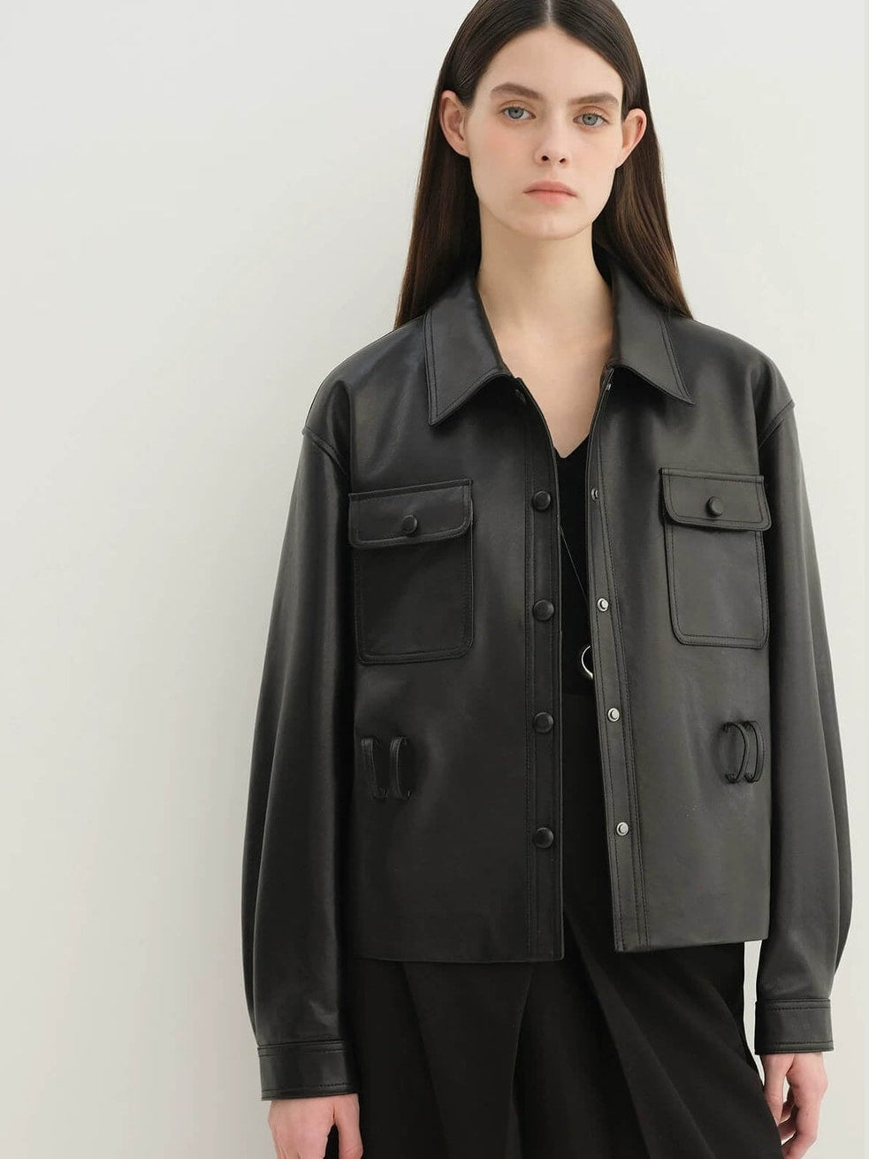 Letrans Women's Cropped Belted Leather Safari Jacket “Twilight Knight”Firelady Fur