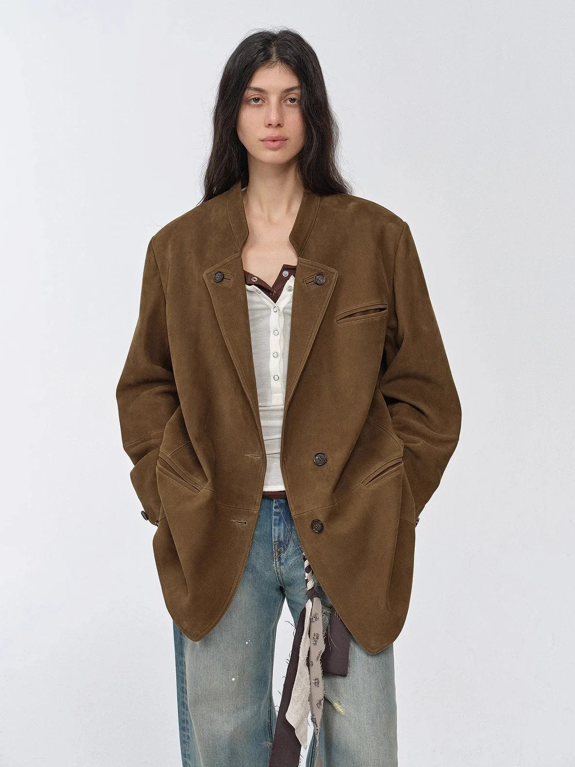 Vintage suede/waxy goatskin leather mid-length suit jacket Bavaria - 04
