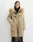 Letrans Muye Kingdom khaki long down parka with detachable raccoon fur collar front model view