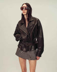 Firelady Fur Women's Two - Tone Waxed Sheepskin Leather Jacket - Belted Lapel Short Coat "Modern Queen" - variant_title