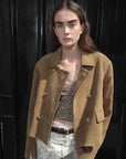 Nth power sand brown suede leather jacket close styling