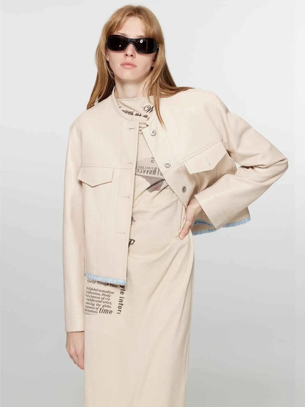 Sunset Escape creamy white leather jacket styling