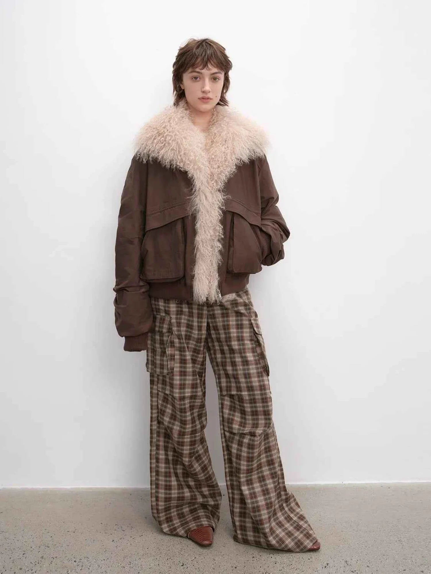 Brown Fireladyfur Winter is Coming warm down parka full body outfit with detachable fur trim