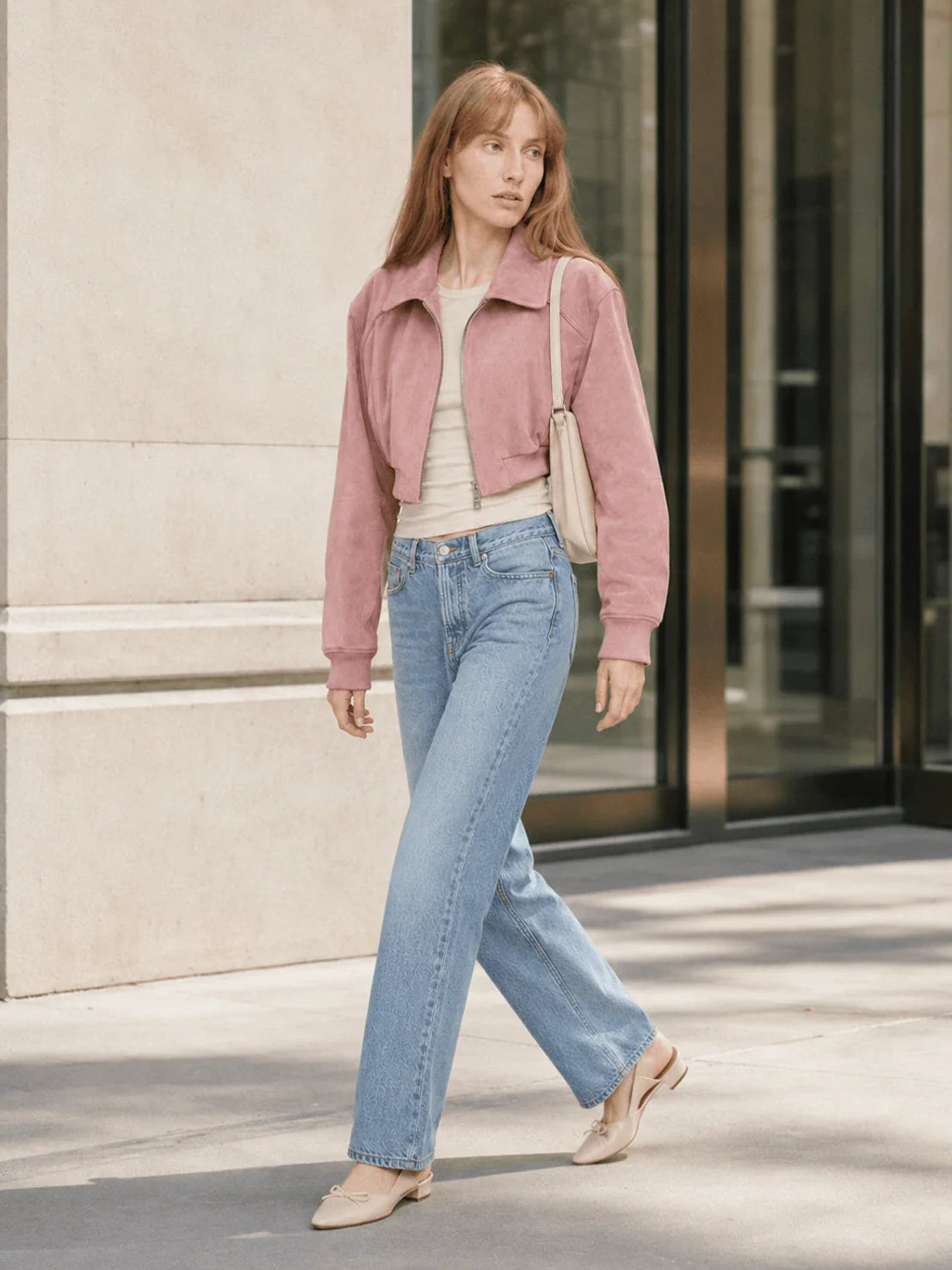 Witch Game leather pink suede jacket street styling