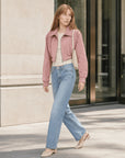 Witch Game leather pink suede jacket street styling