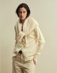 Women's mink fur triangle scarf in Pearl White – styled on model | Firelady Fur