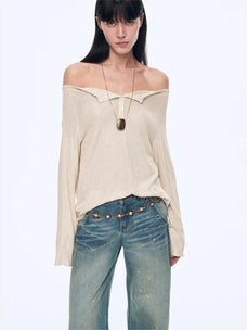 "Fashion Law" Casual One-shoulder Raglan Sleeve T-shirt Top