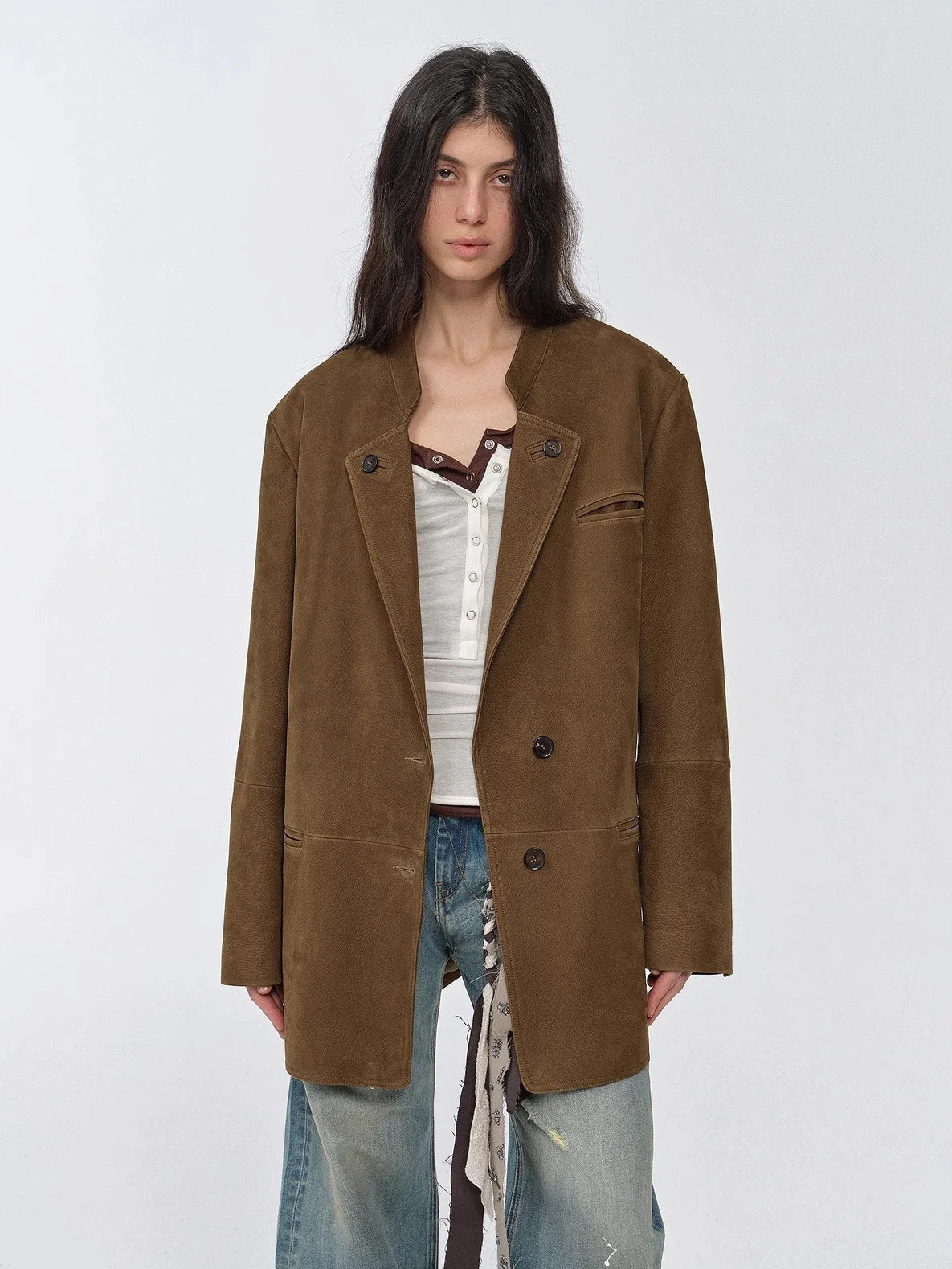 Vintage suede/waxy goatskin leather mid-length suit jacket Bavaria - 05
