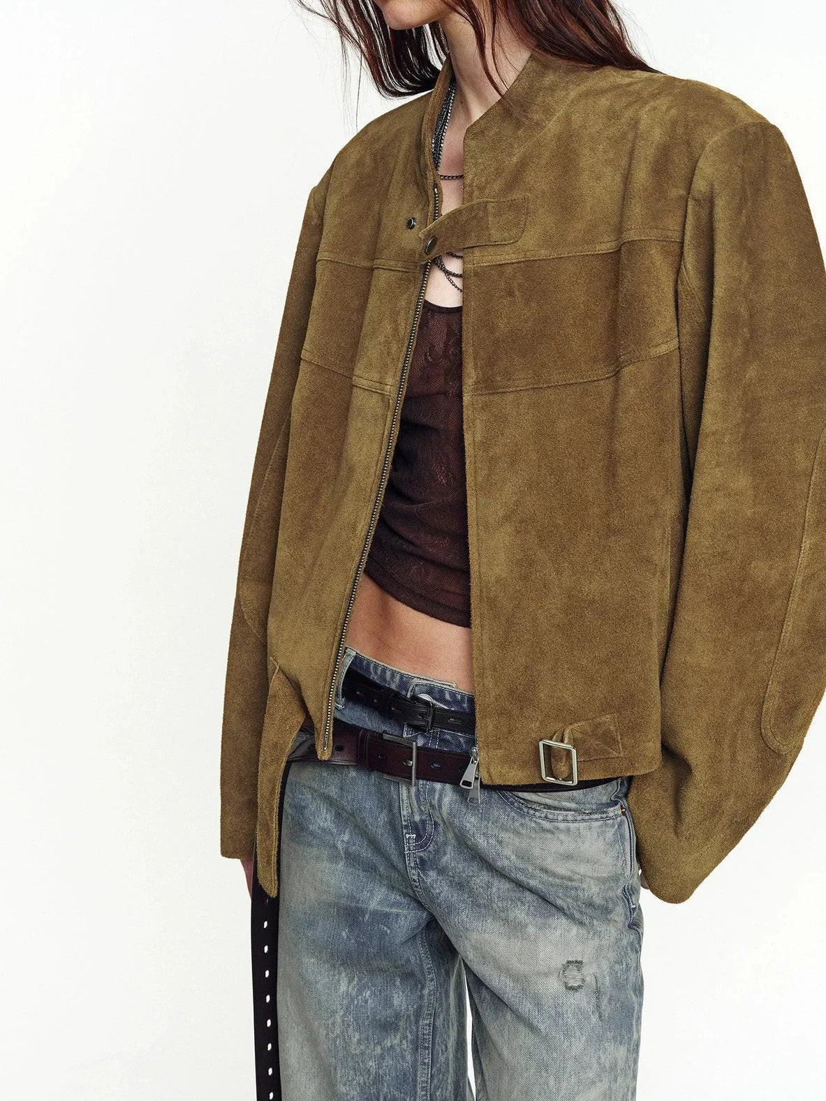 Caramel Mountain suede leather biker jacket - 05