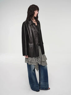 Fashionable Kosi goatskin leather windbreaker jacket side styling view