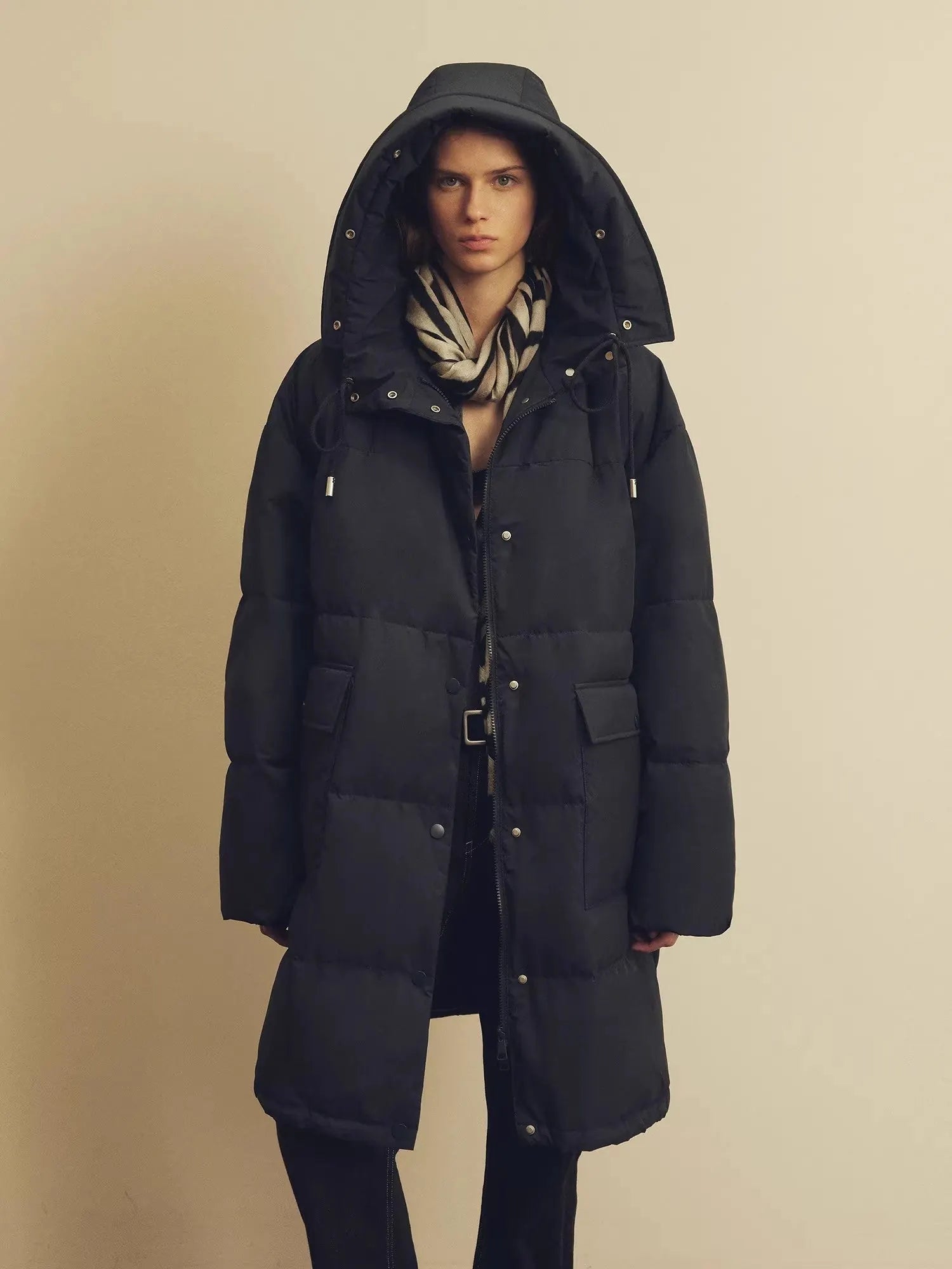 Firelady Fur Blue Winter Style Dark Blue women's goose down parka with hooded detachable fox fur collar front view