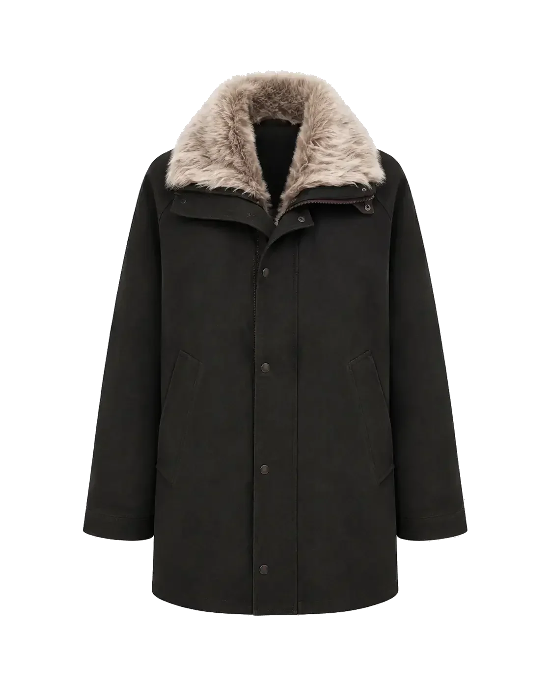 Firelady Fur Ode to the Stars black down parka cutout without fur collar showing detachable design