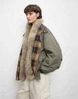 Firelady Fur Urban Warmth women's Grayish green detachable wolf fur collar parka side view on model
