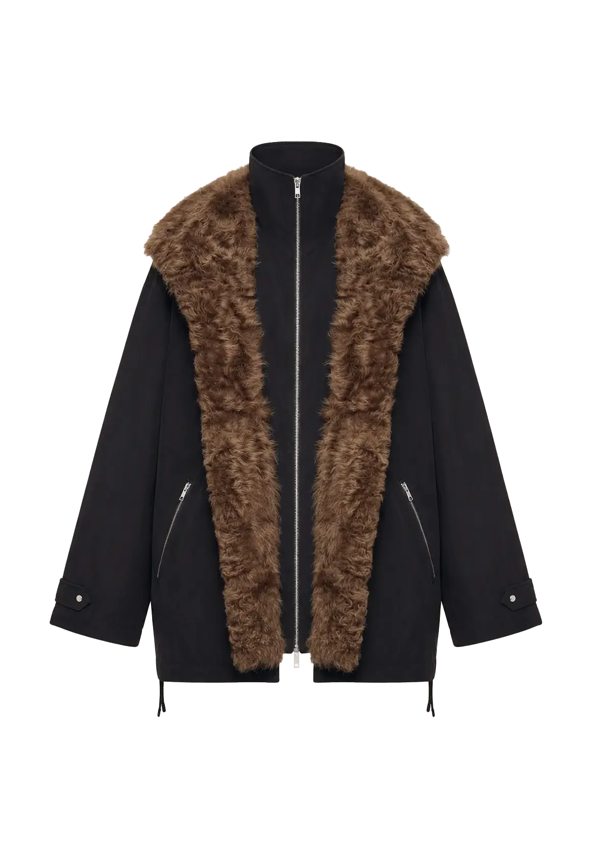 Firelady Fur The Wizard of Oz meteorite black Toscana shearling lined parka jacket cutout