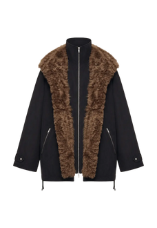 Firelady Fur The Wizard of Oz meteorite black Toscana shearling lined parka jacket cutout