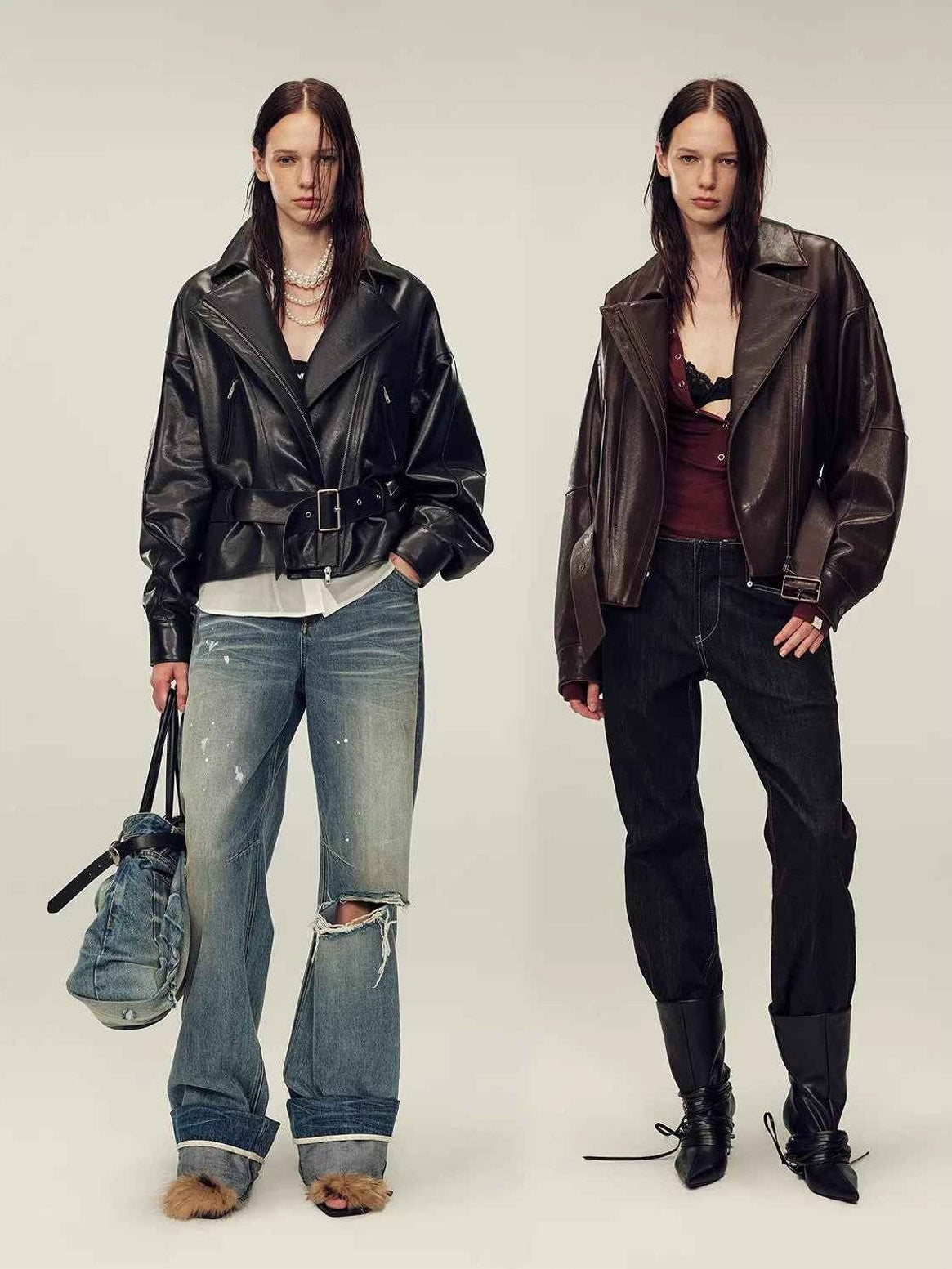 Firelady Fur Women's Two - Tone Waxed Sheepskin Leather Jacket - Belted Lapel Short Coat "Modern Queen" - variant_title