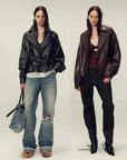 Firelady Fur Women's Two - Tone Waxed Sheepskin Leather Jacket - Belted Lapel Short Coat "Modern Queen" - variant_title